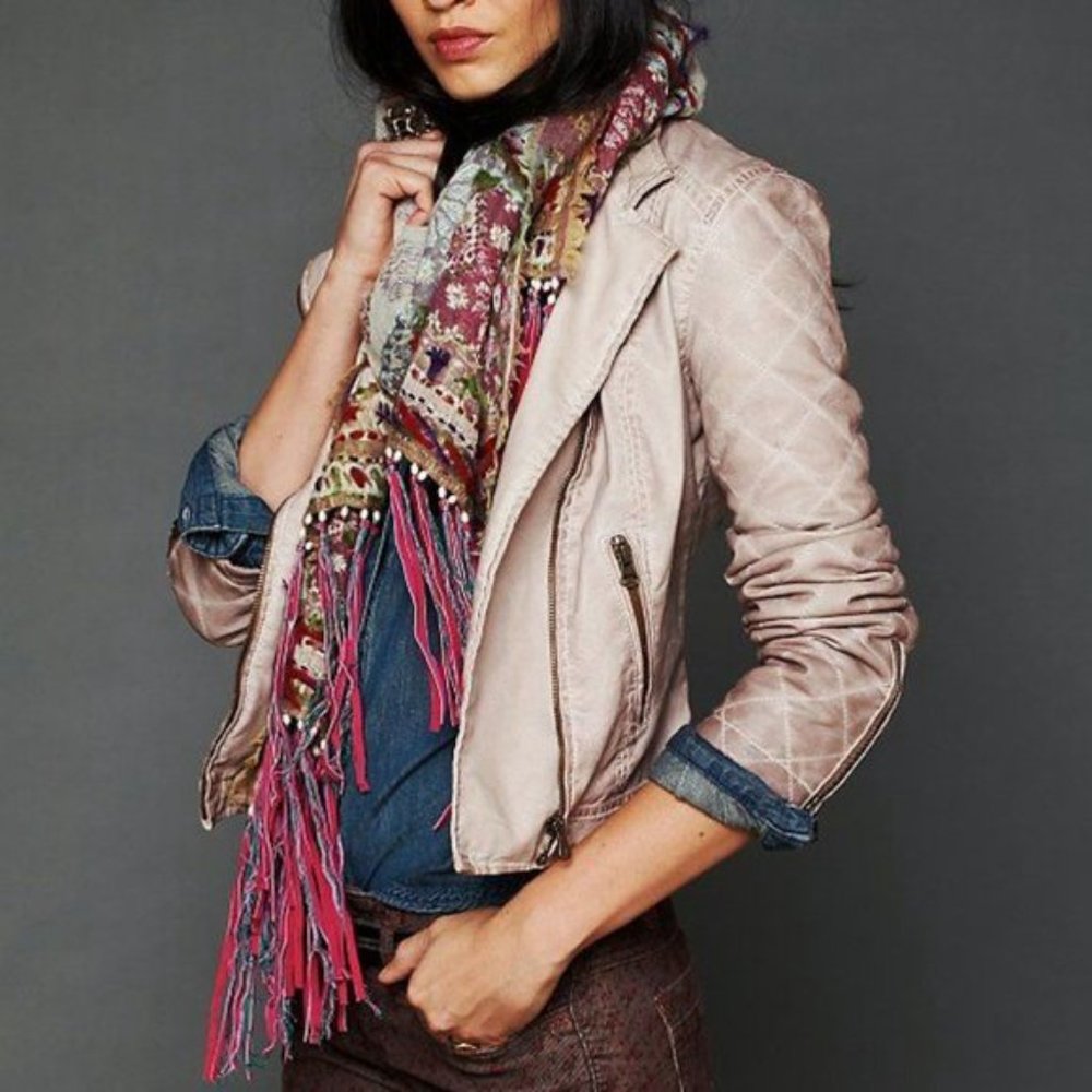 Free People Dusty Pink Quilt Vegan Leather Jacket